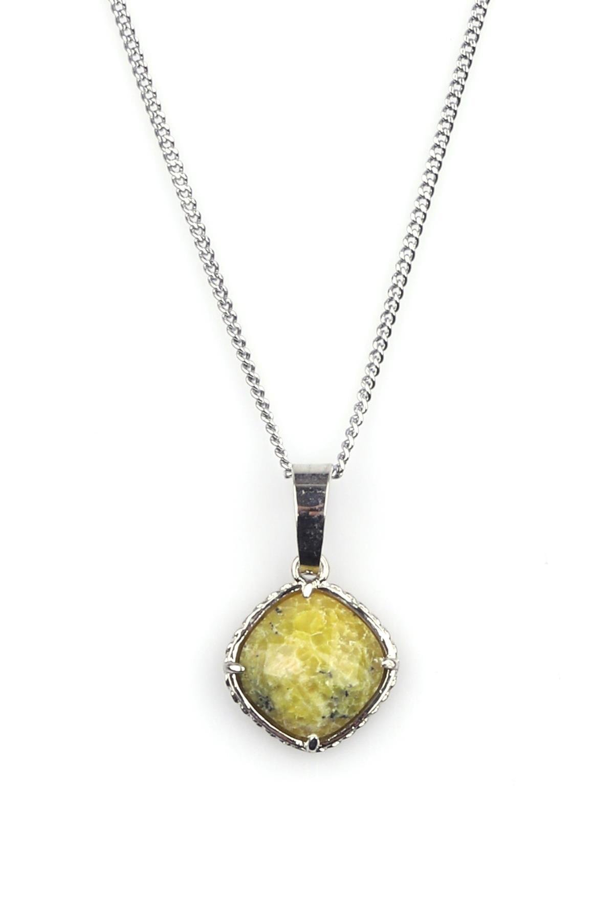 Yeşim Doğal Taş Gümüş Renkli Kolye