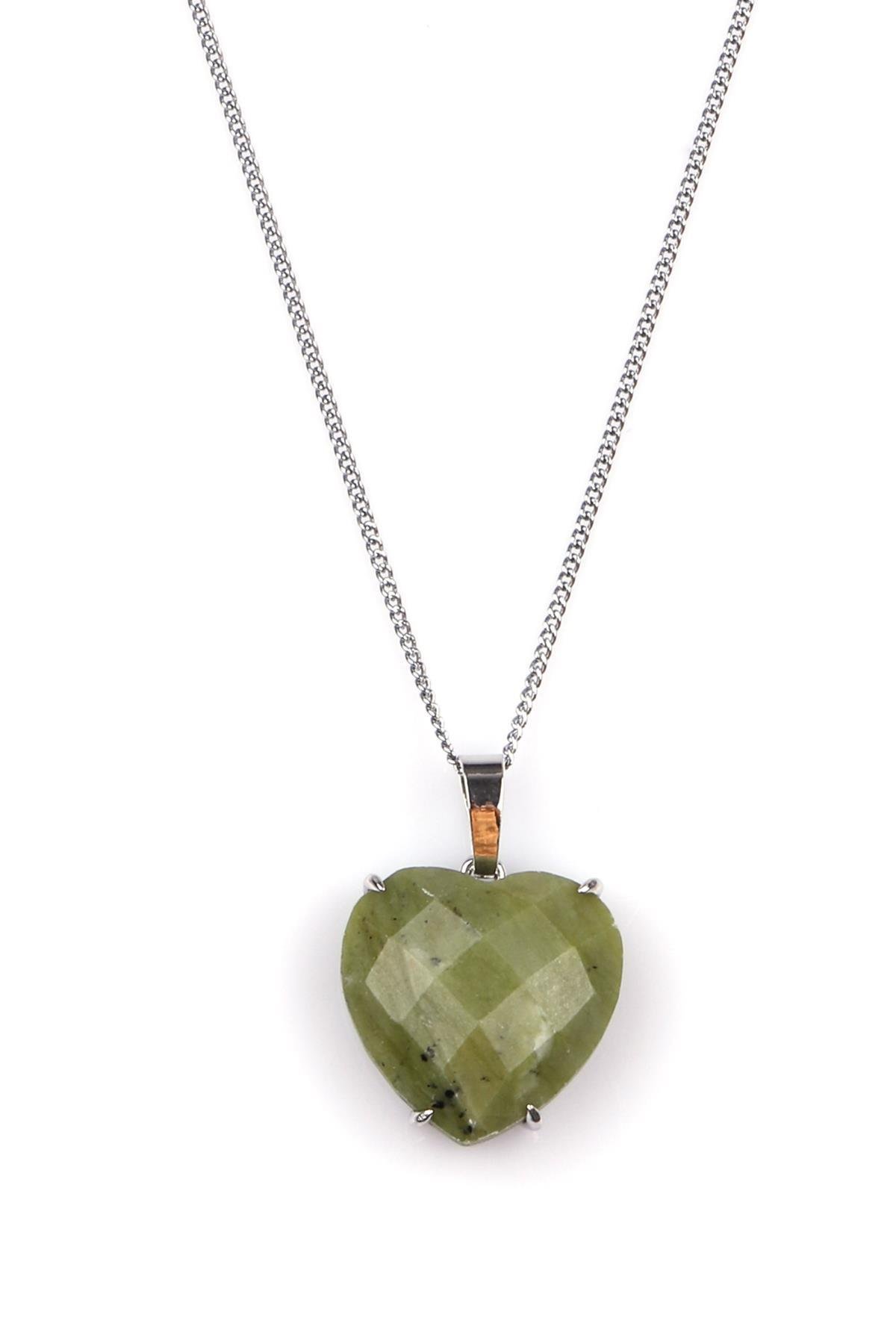 Yeşim Doğal Taş Gümüş Renkli Kolye