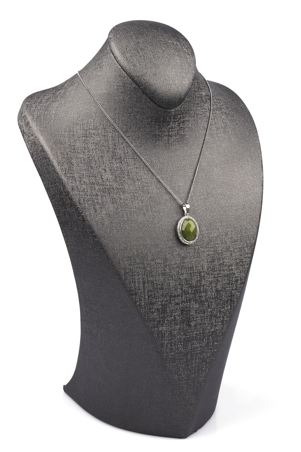 Yeşim Doğal Taş Gümüş Renkli Kolye