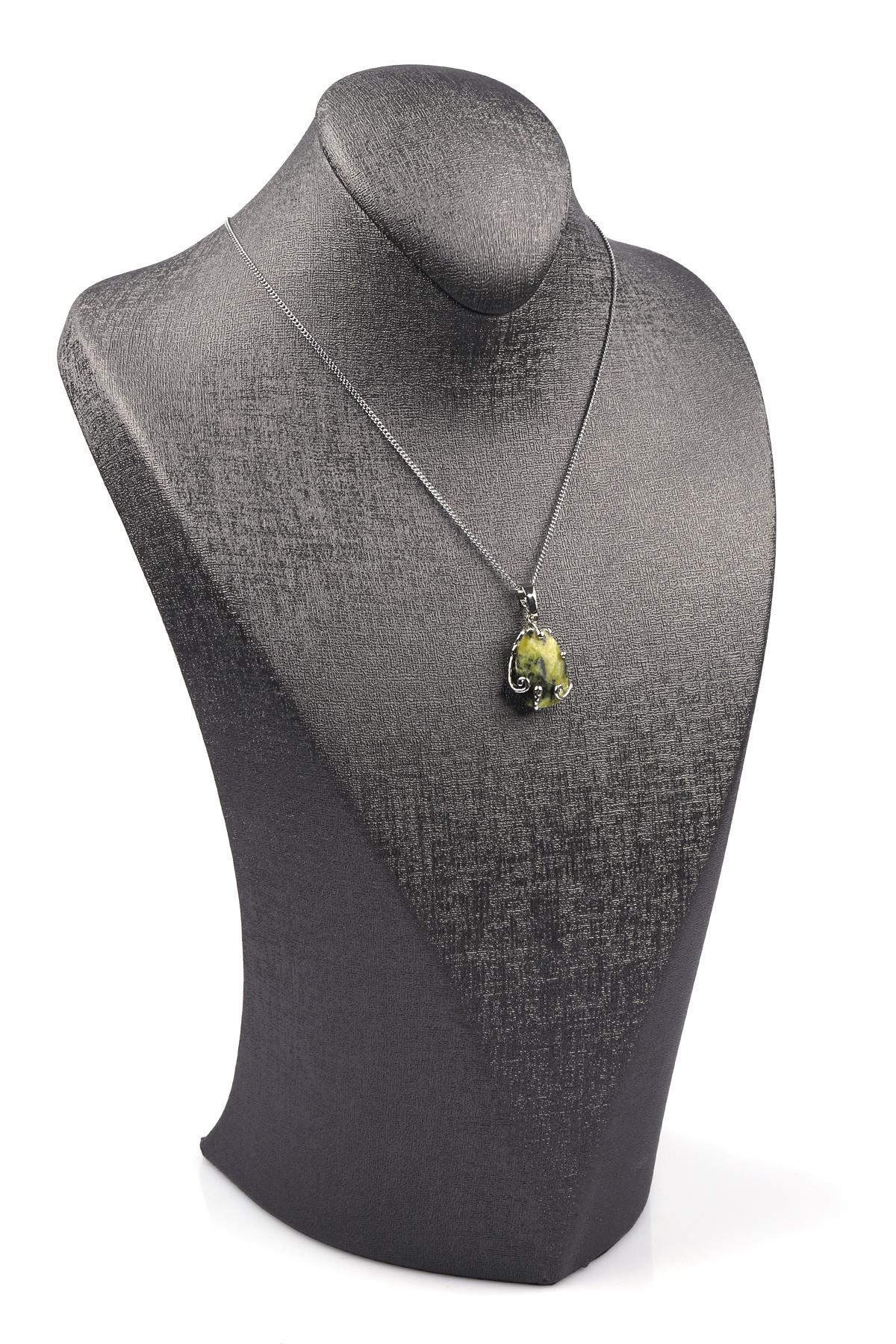 Yeşim Doğal Taş Gümüş Renkli Kolye