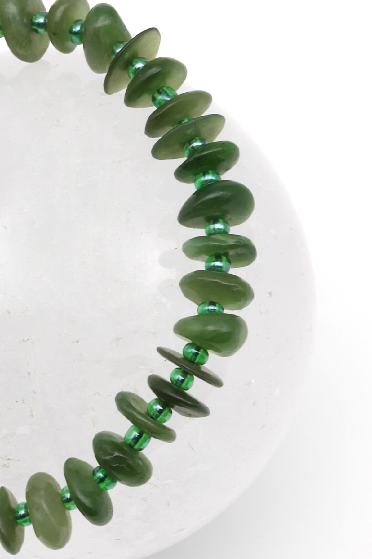 Yeşim Doğal Taş Makrome Örme Bileklik Şekilsiz Kesim