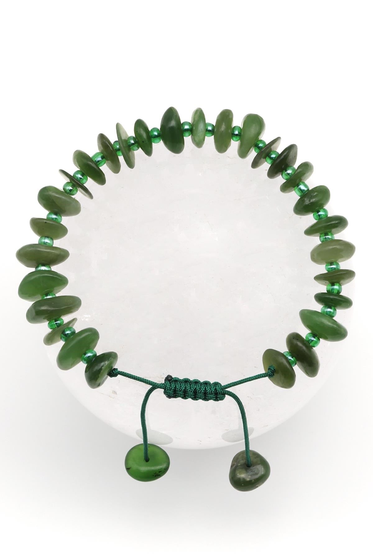 Yeşim Doğal Taş Makrome Örme Bileklik Şekilsiz Kesim