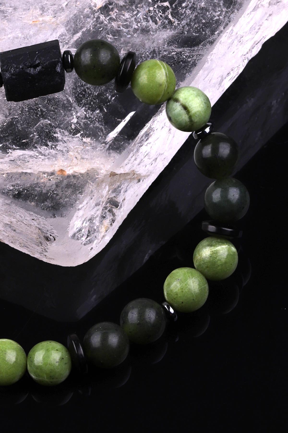 Yeşim - Turmalin - Hematit - Kokonat Doğal Taş Tasarım Bileklik