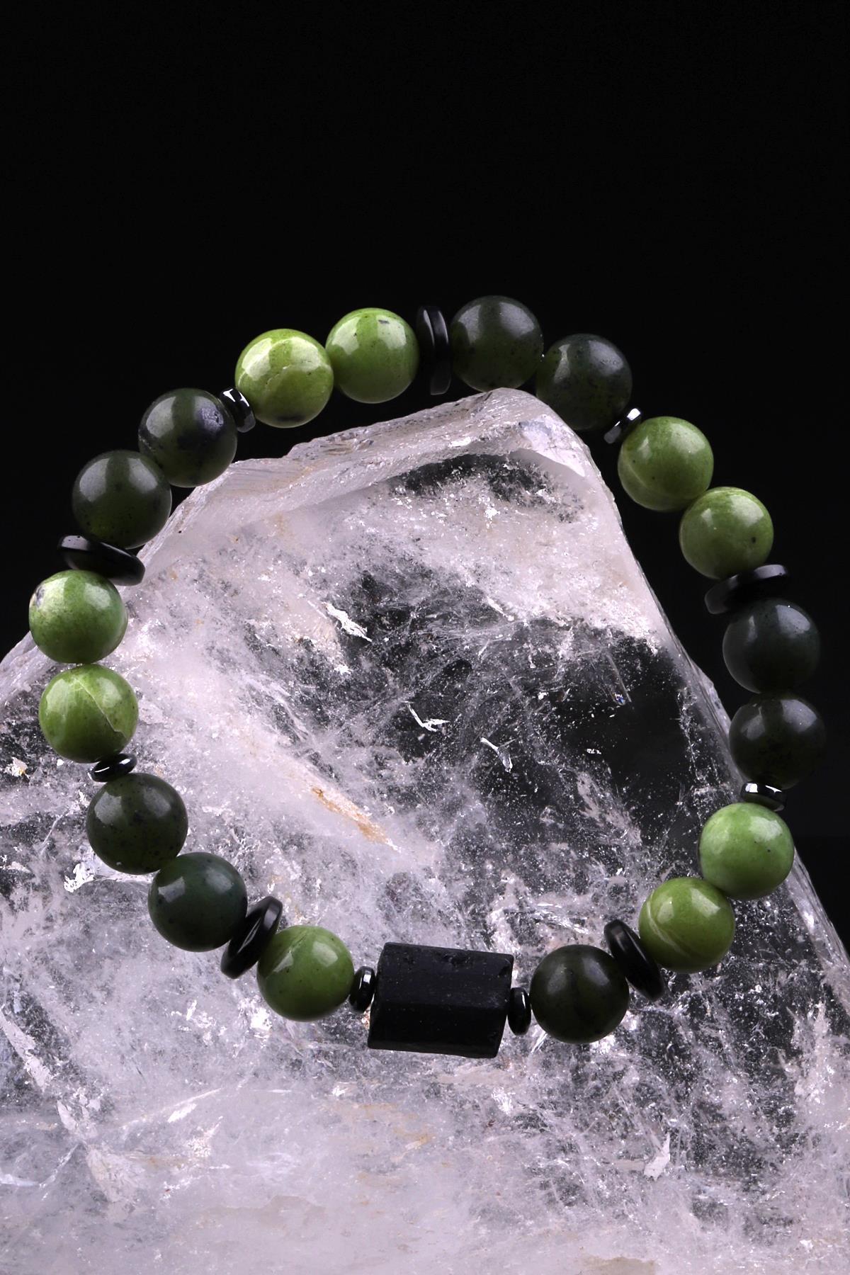 Yeşim - Turmalin - Hematit - Kokonat Doğal Taş Tasarım Bileklik