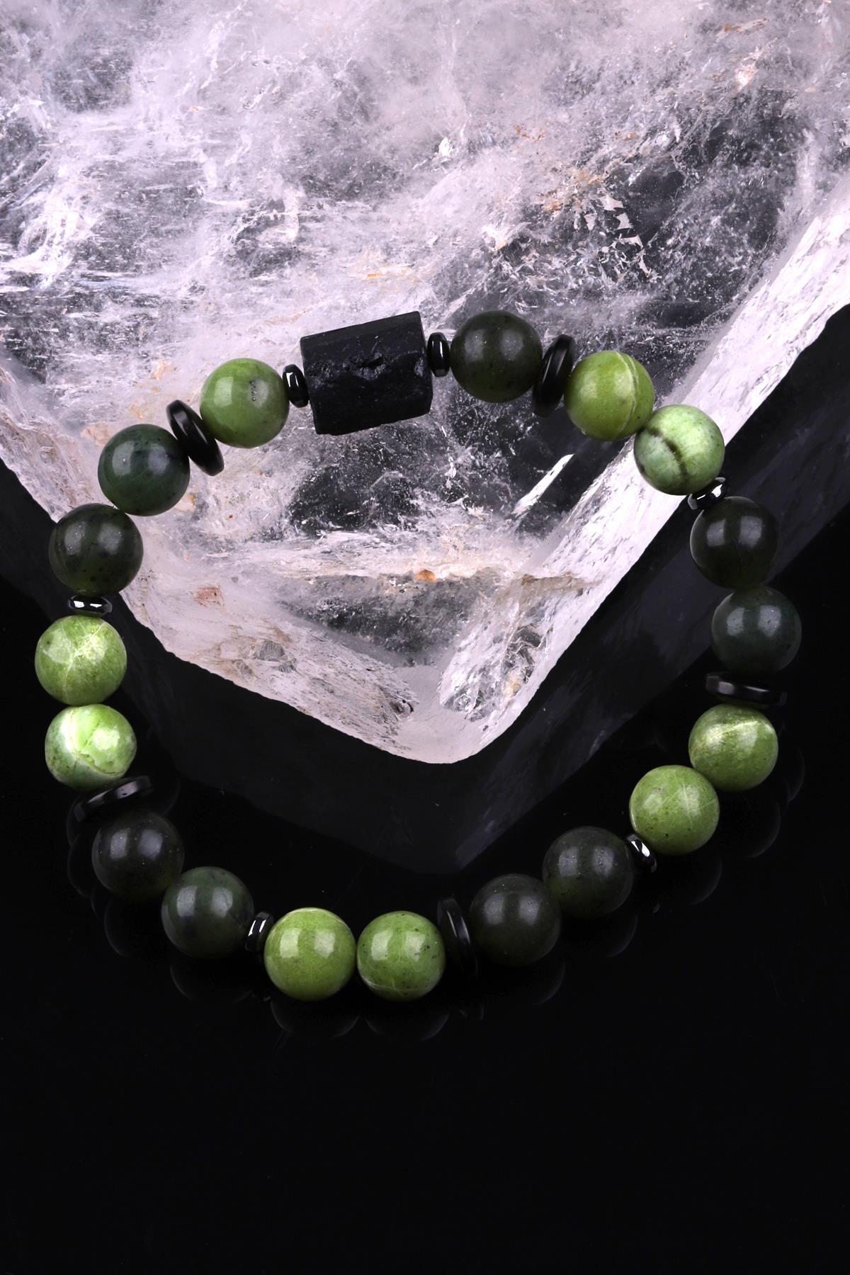 Yeşim - Turmalin - Hematit - Kokonat Doğal Taş Tasarım Bileklik