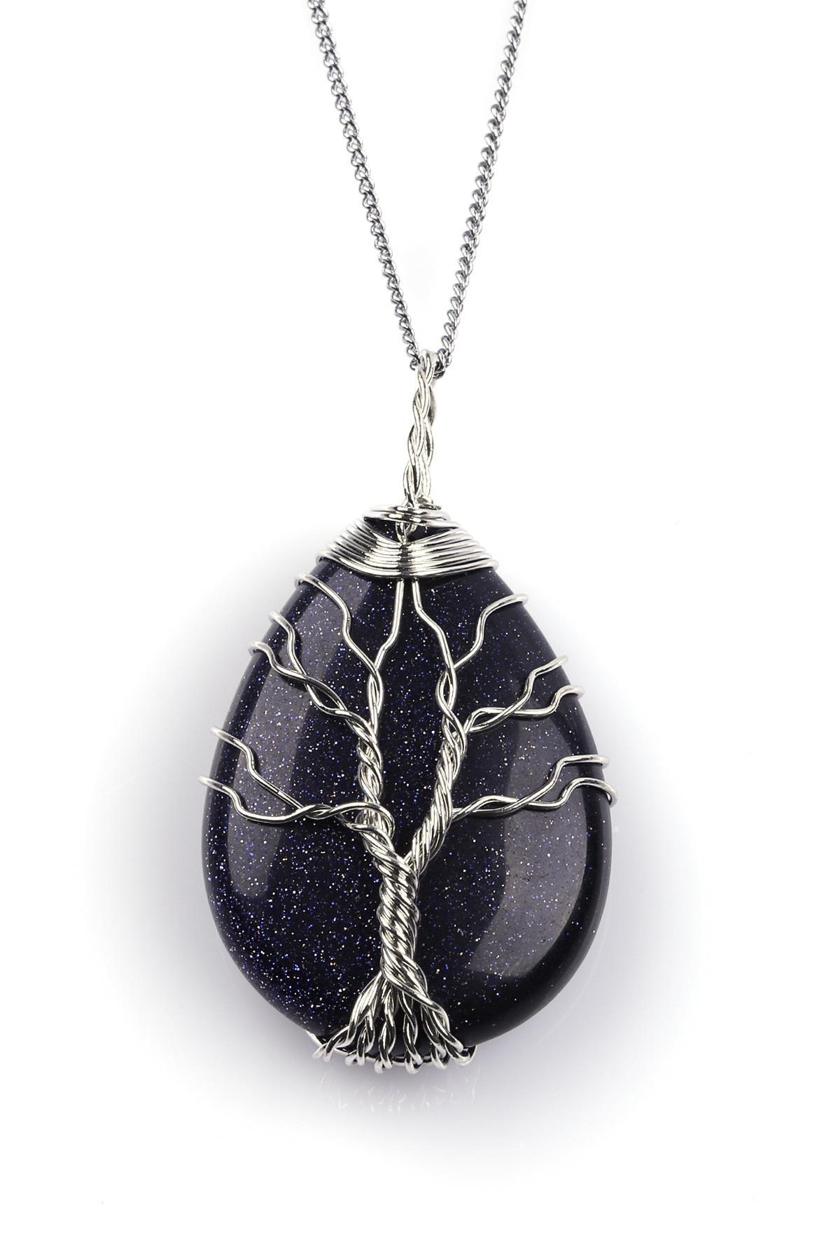 Yıldız Taşı Sentetik Taş Tel Sarmalı Kolye