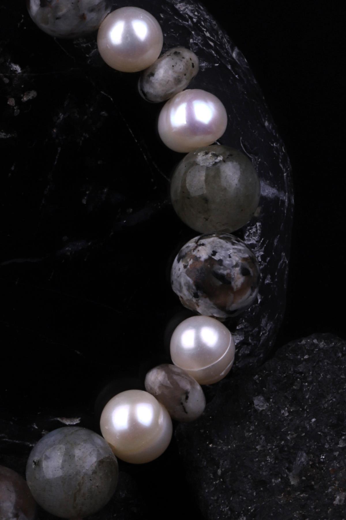 Yooperlite - İnci - Labradorit Doğal Taş Tasarım Bileklik