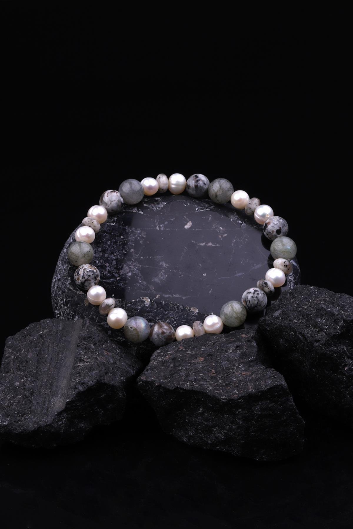 Yooperlite - İnci - Labradorit Doğal Taş Tasarım Bileklik