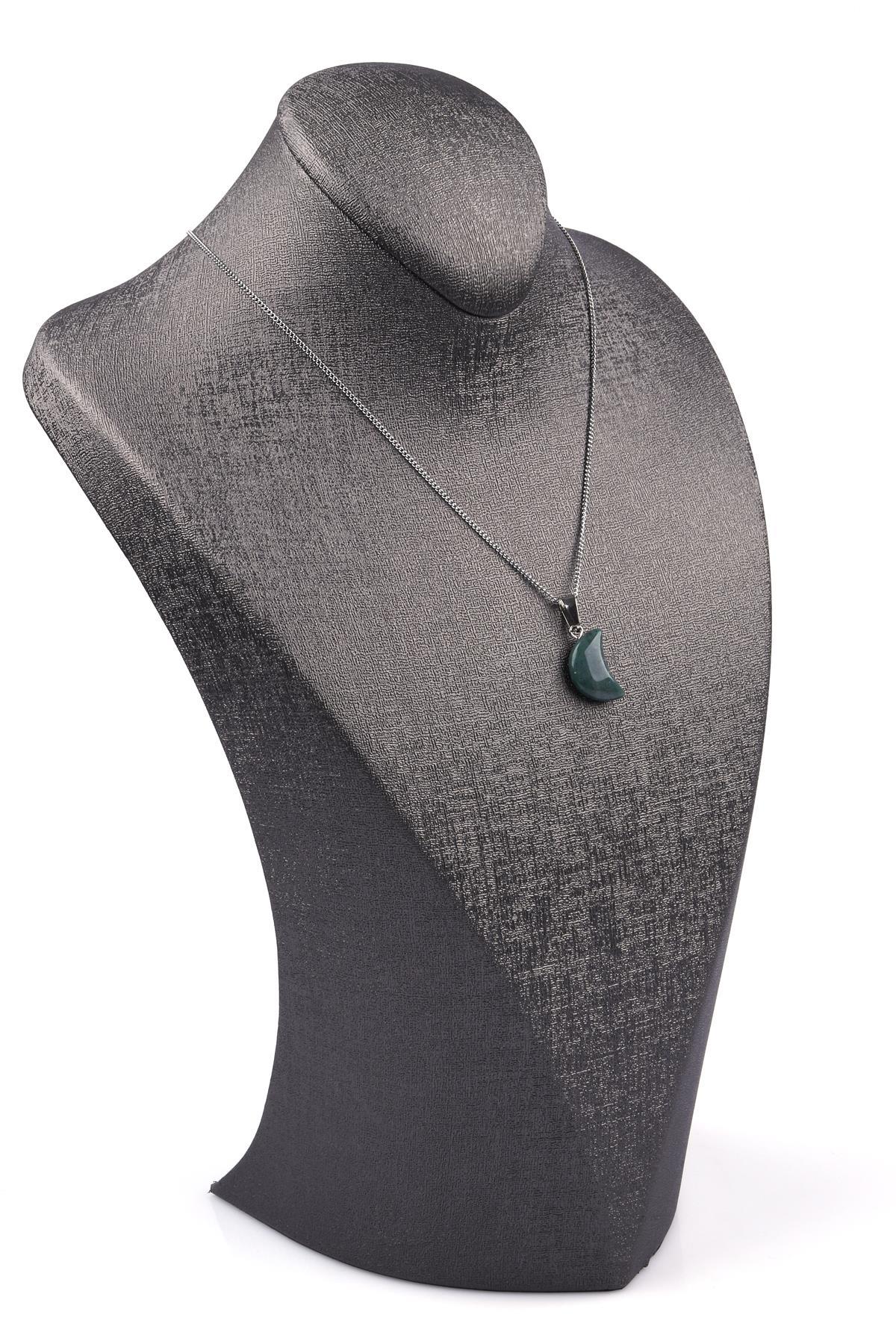 Yosun Akik Doğal Taş Ay Model Kolye