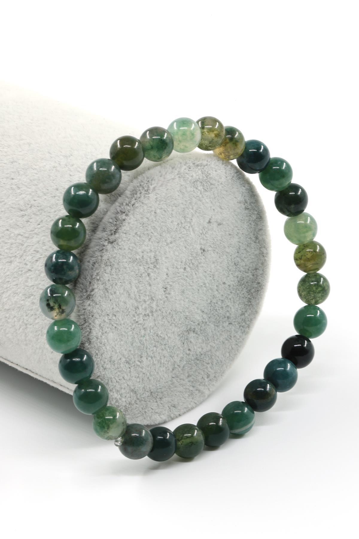 Yosun Akik Doğal Taş Bileklik 6 mm Küre Kesim