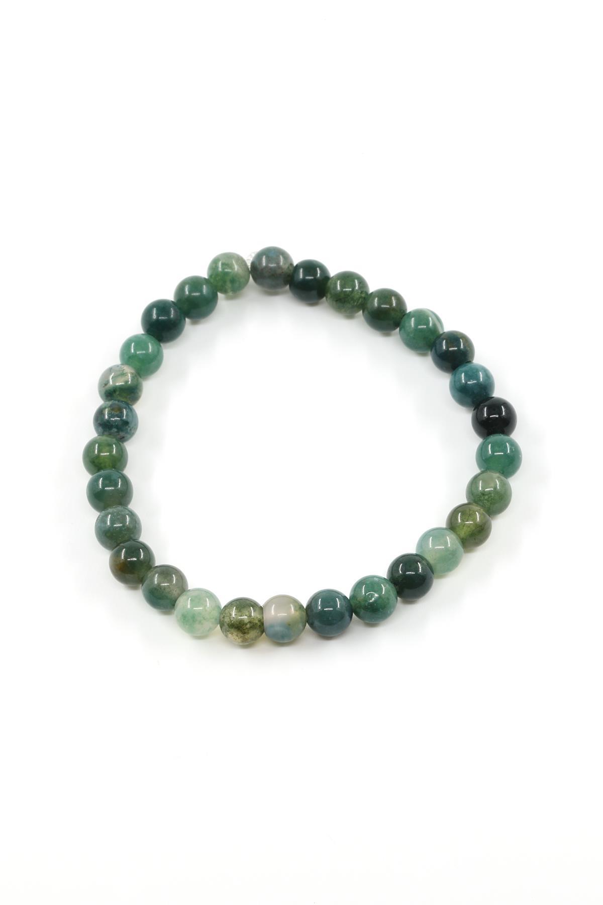 Yosun Akik Doğal Taş Bileklik 6 mm Küre Kesim