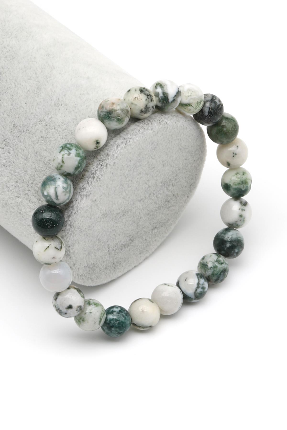 Yosun Akik Doğal Taş Bileklik 8 mm Küre Kesim