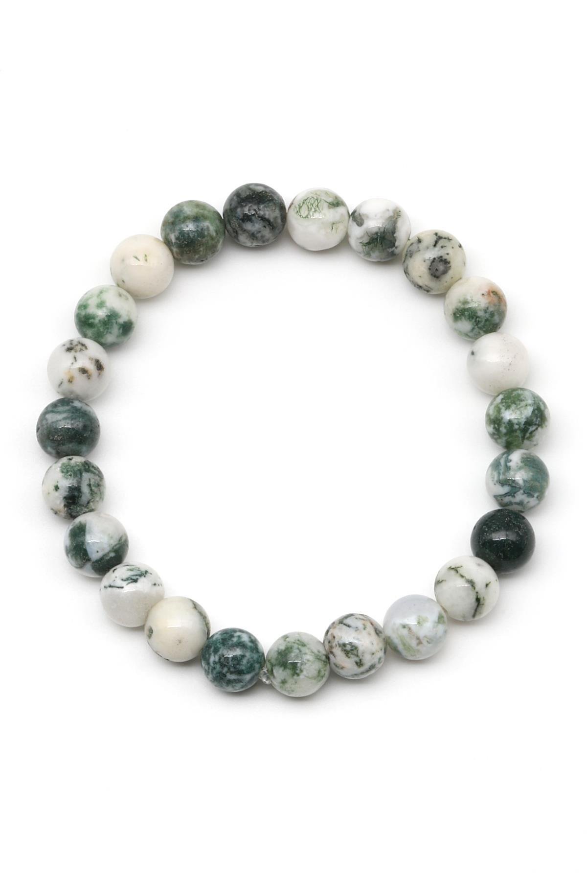 Yosun Akik Doğal Taş Bileklik 8 mm Küre Kesim