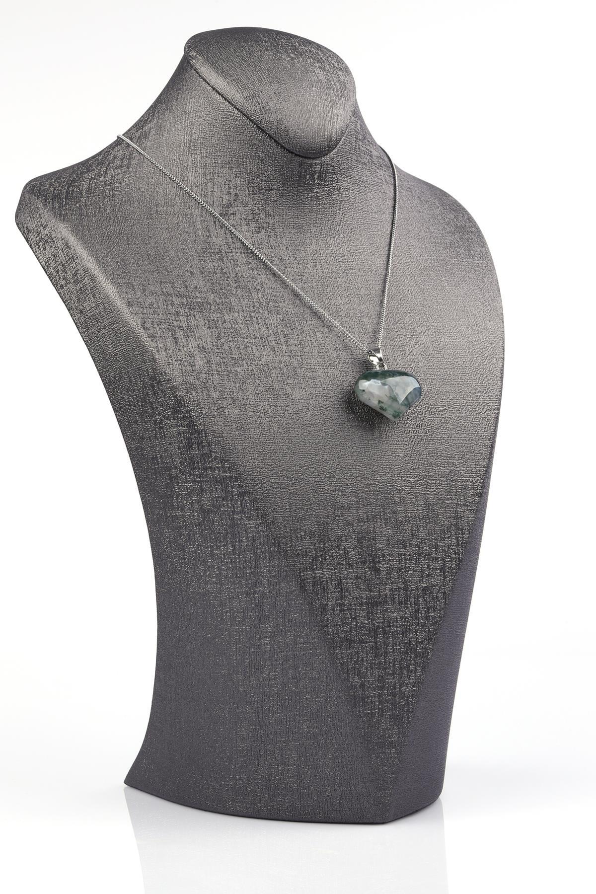 Yosun Akik Doğal Taş Kalp Model Kolye