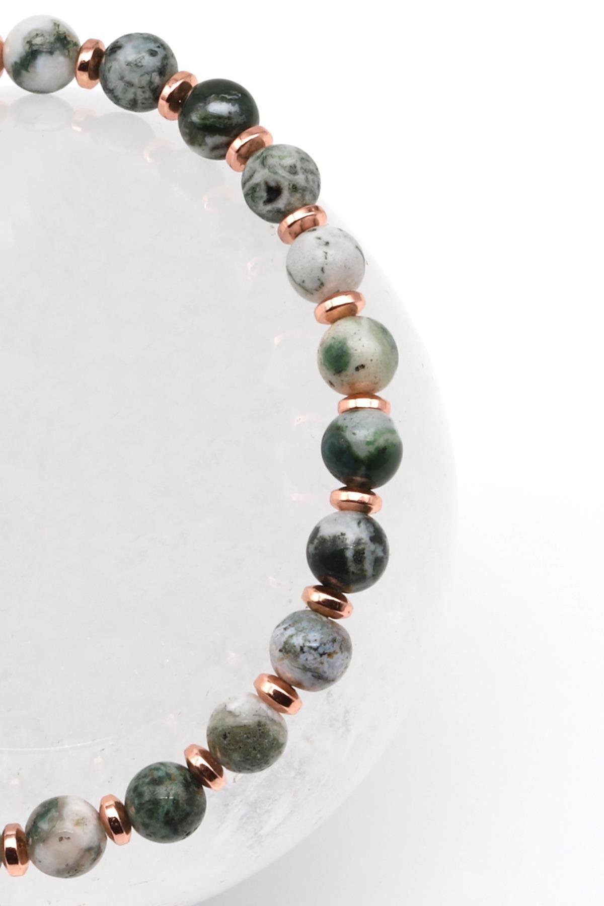 Yosun Akik Doğal Taş Makrome Örme Bileklik Küre Kesim