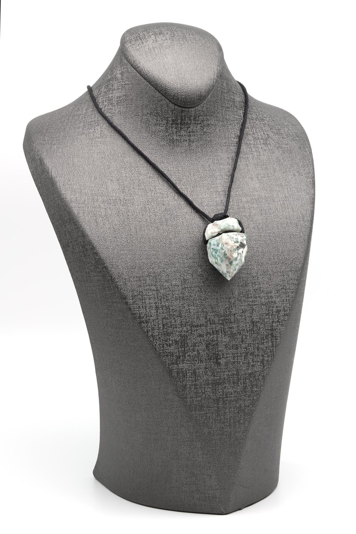 Yosun Akik Doğal Taş Siyah İpli Kolye