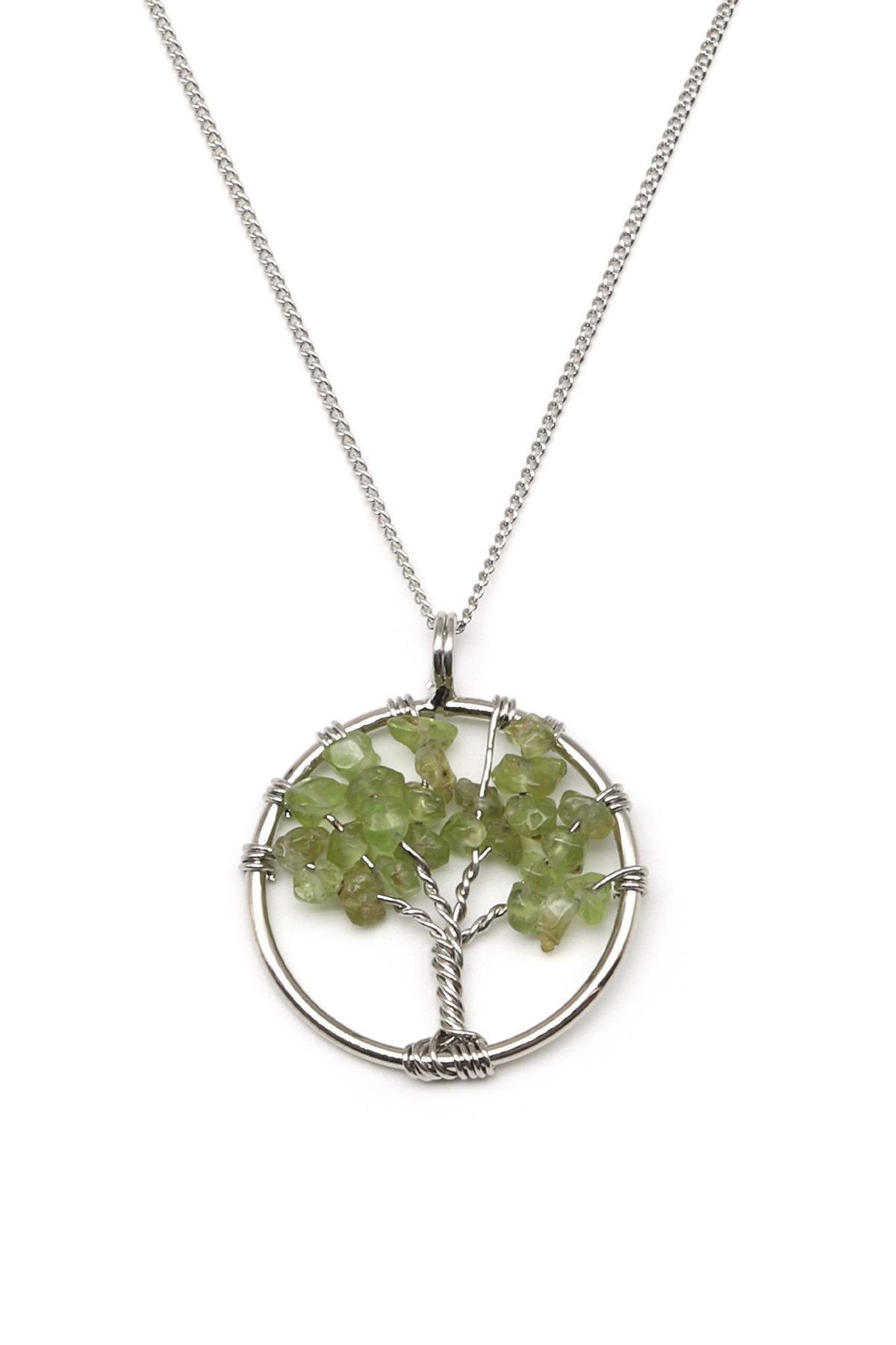 Zebercet Doğal Taş Tel Sarmalı Hayat Ağacı Kolye