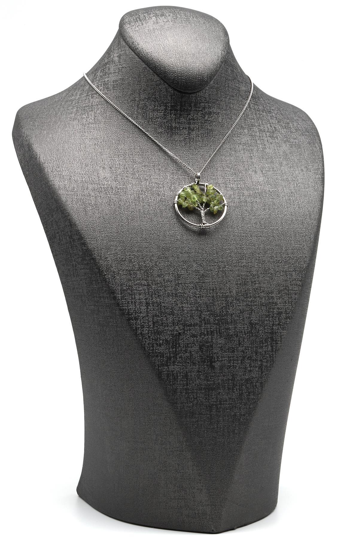 Zebercet Doğal Taş Tel Sarmalı Hayat Ağacı Kolye