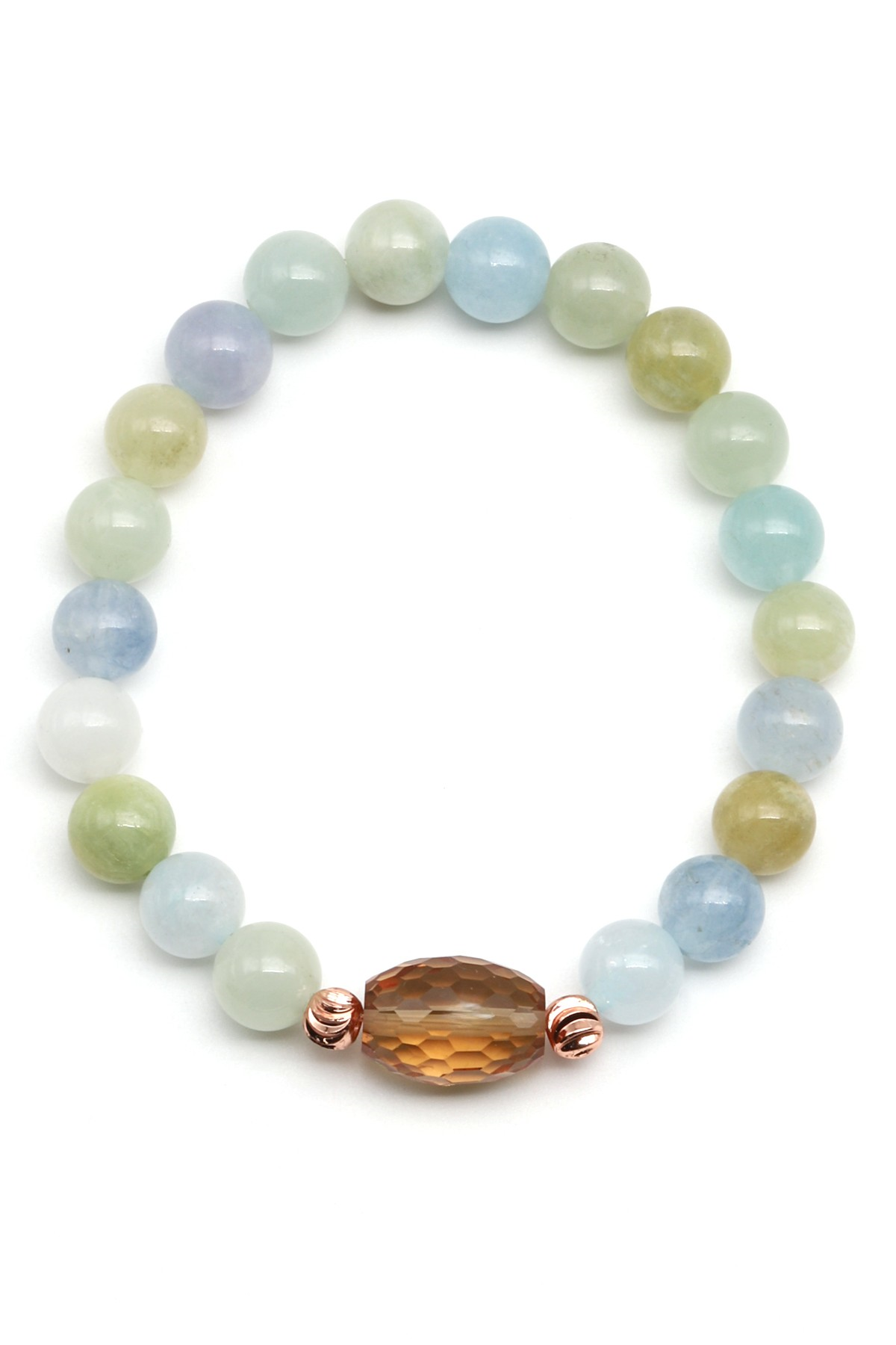 Zultanit-Akumarin-Heliodor Doğal Taş Bileklik 8 mm Küre Kesim - BLK-2270