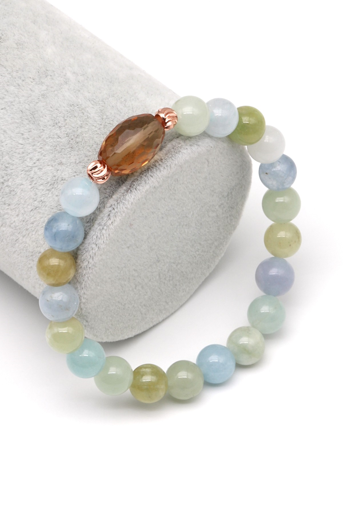 Zultanit-Akumarin-Heliodor Doğal Taş Bileklik 8 mm Küre Kesim - BLK-2270