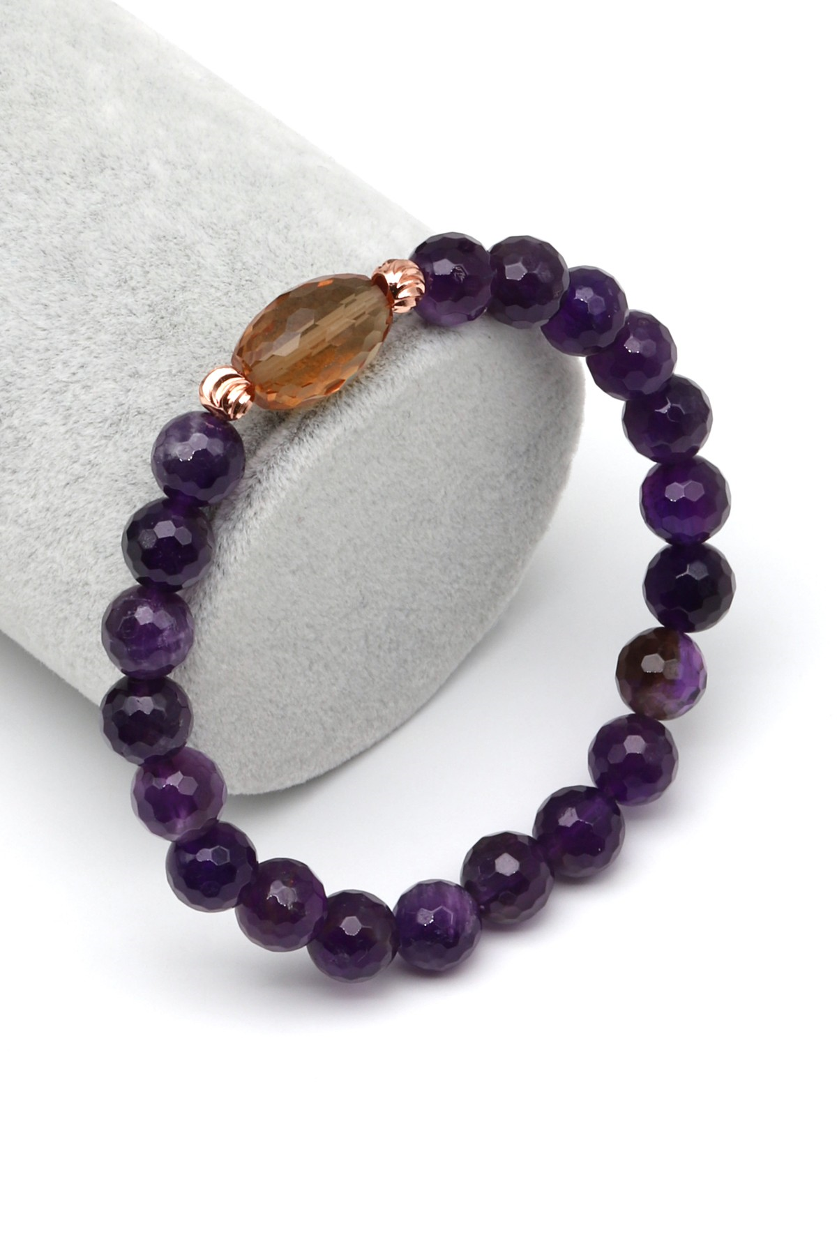 Zultanit-Ametist Doğal Taş Bileklik 8 mm Fasetli Küre Kesim - BLK-2281