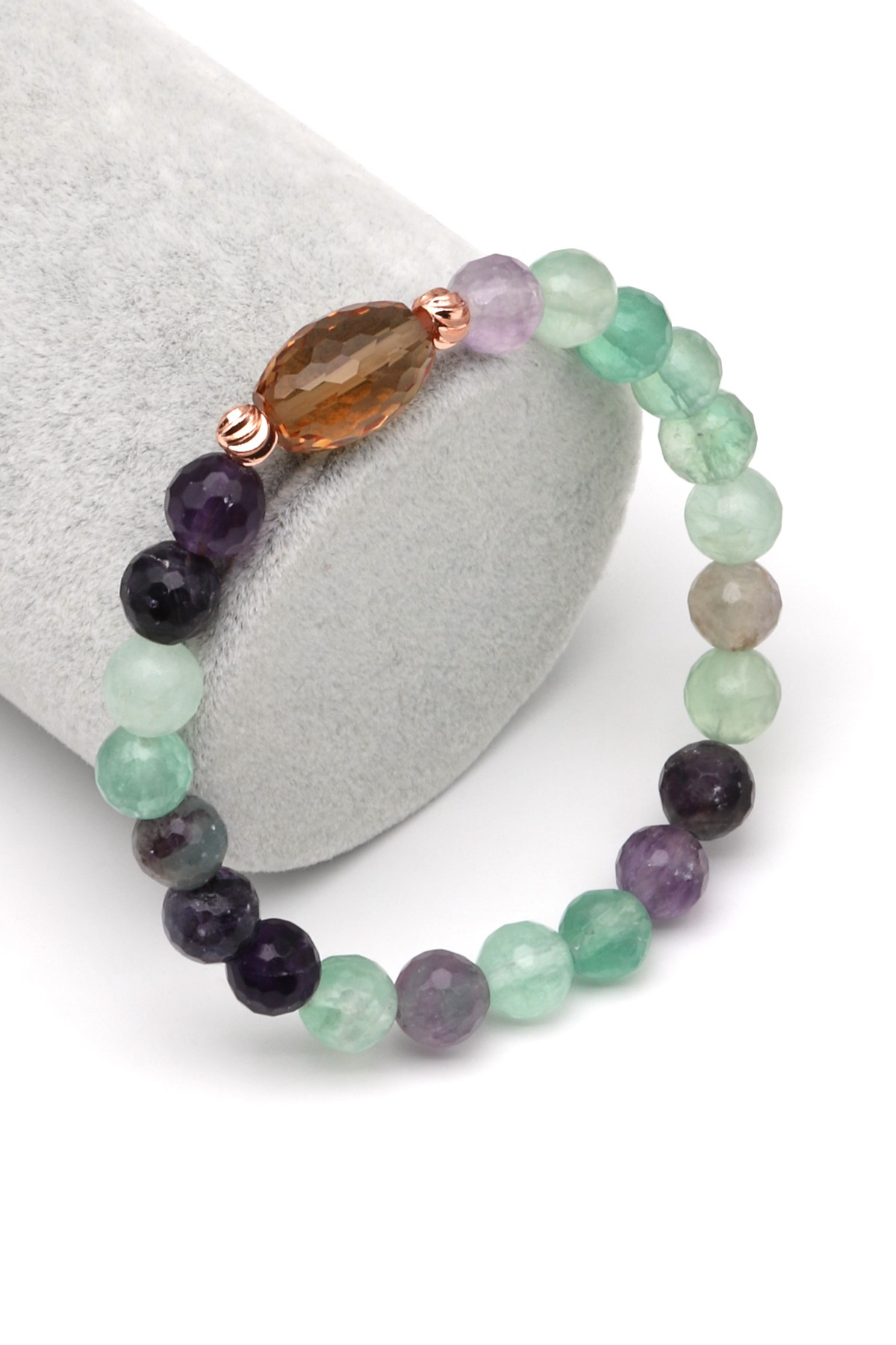 Zultanit-Florit Doğal Taş Bileklik 8 mm Fasetli Küre Kesim - BLK-2282