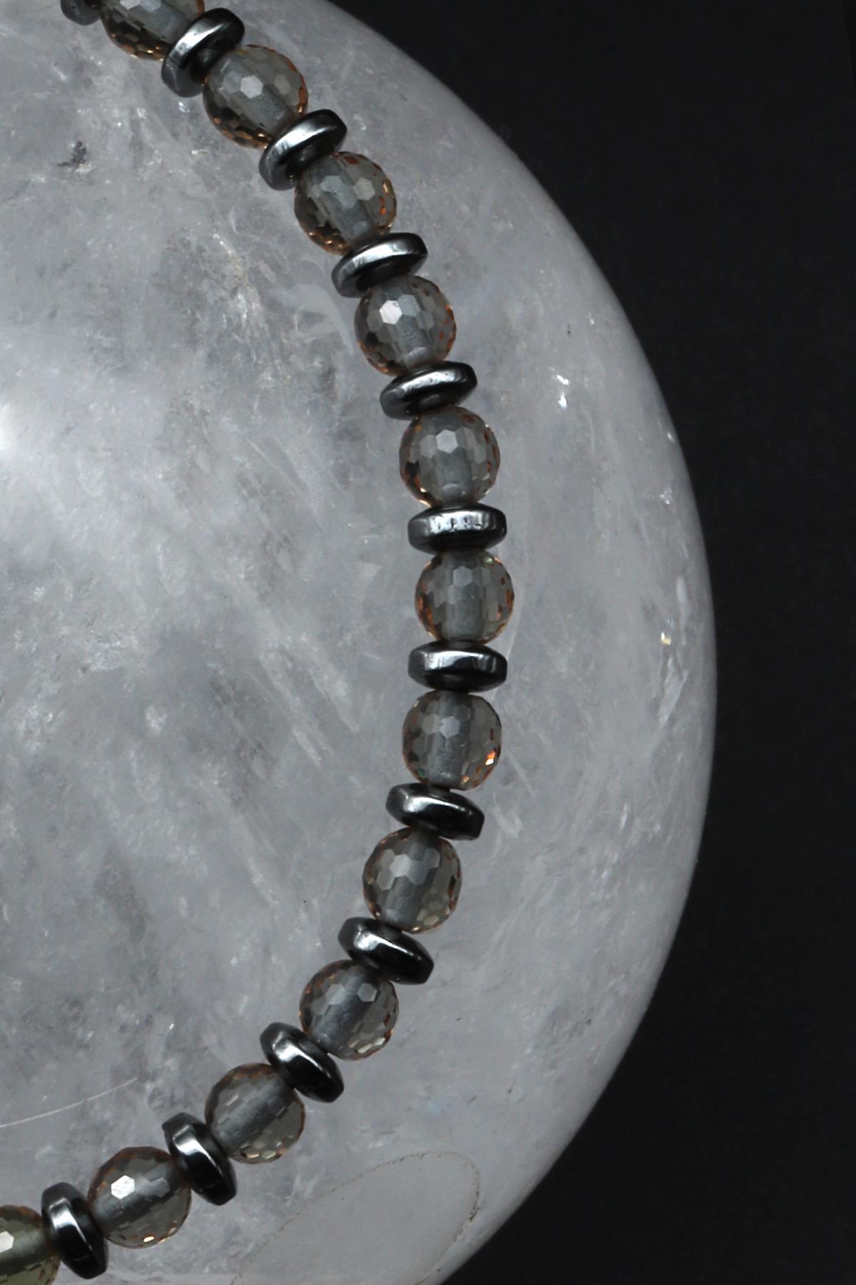 Zultanit - Hematit Doğal Taş Makrome Örme Bileklik Fasetli Kesim