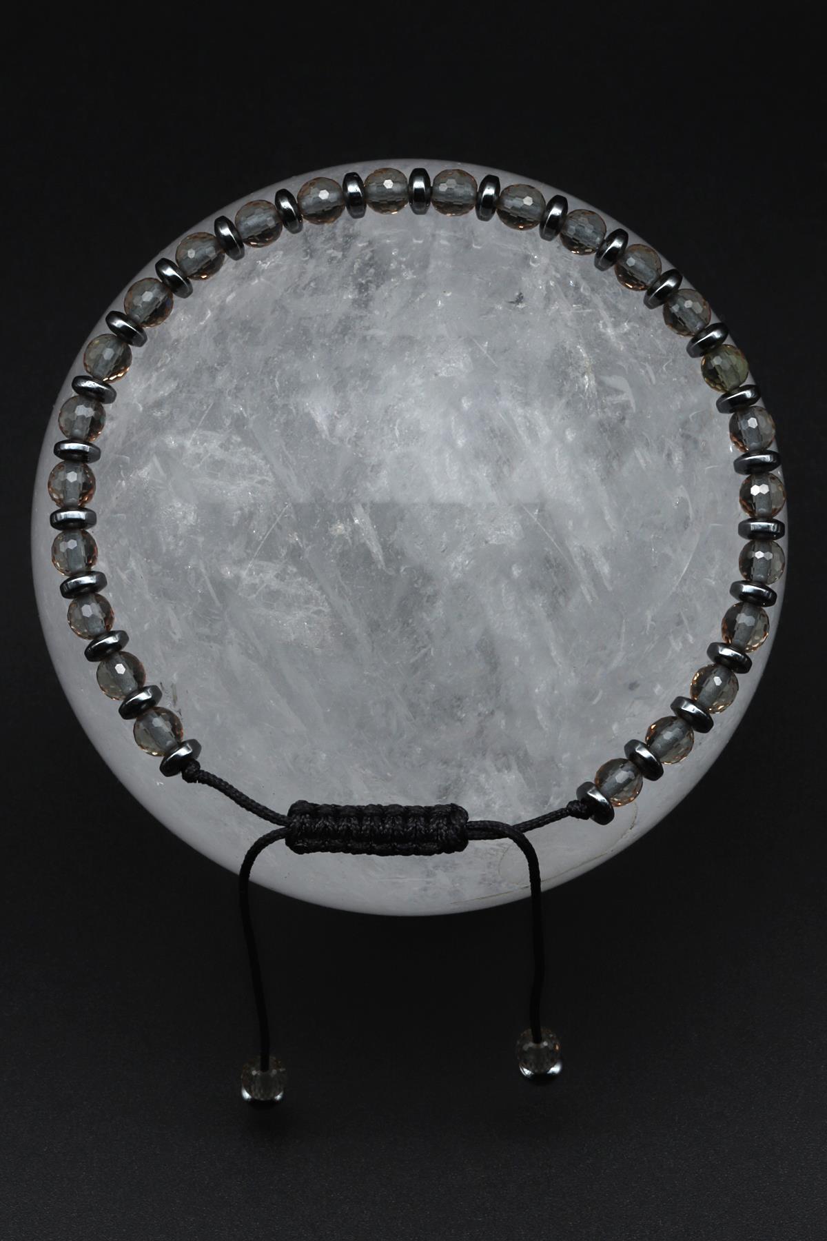 Zultanit - Hematit Doğal Taş Makrome Örme Bileklik Fasetli Kesim