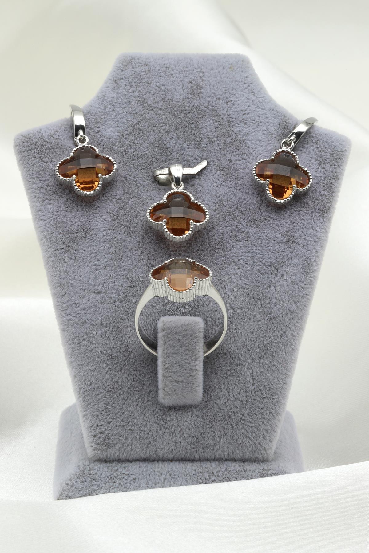 Zultanit Kolye - Küpe - Yüzük 925 Ayar Gümüş 3'lü Set