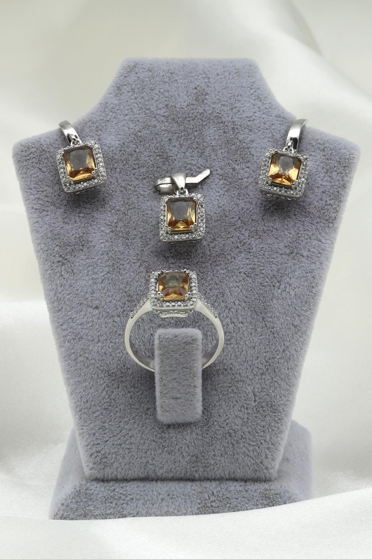 Zultanit Kolye - Küpe - Yüzük 925 Ayar Gümüş 3'lü Set