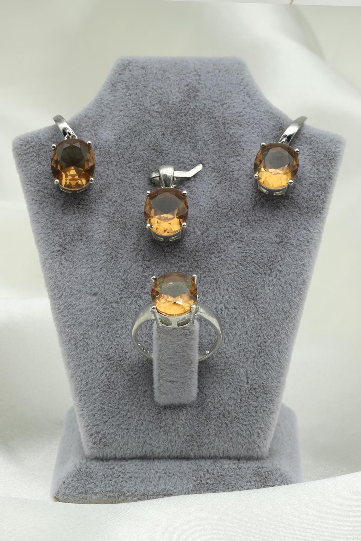 Zultanit Kolye - Küpe - Yüzük 925 Ayar Gümüş 3'lü Set