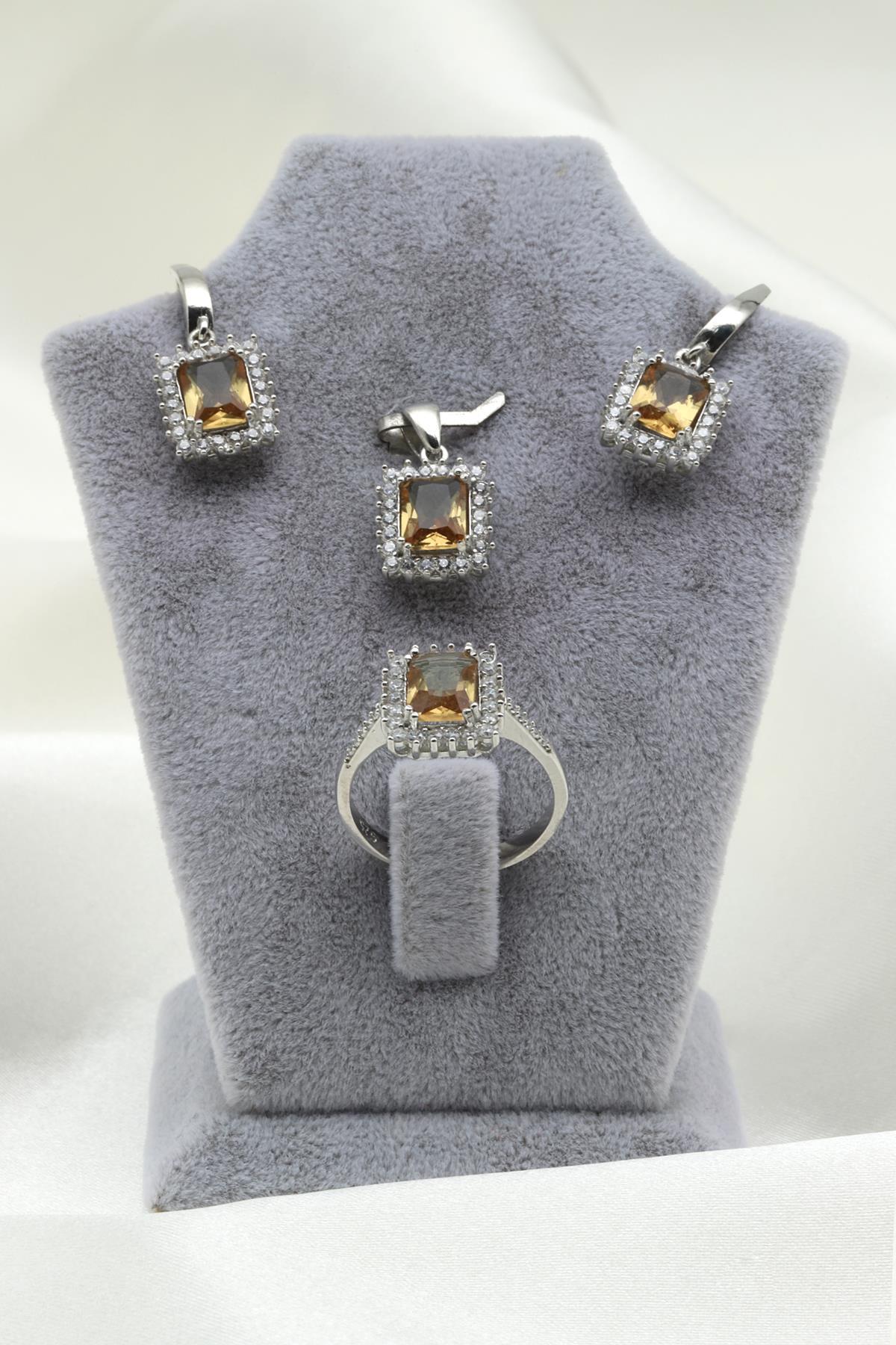 Zultanit Kolye - Küpe - Yüzük 925 Ayar Gümüş 3'lü Set