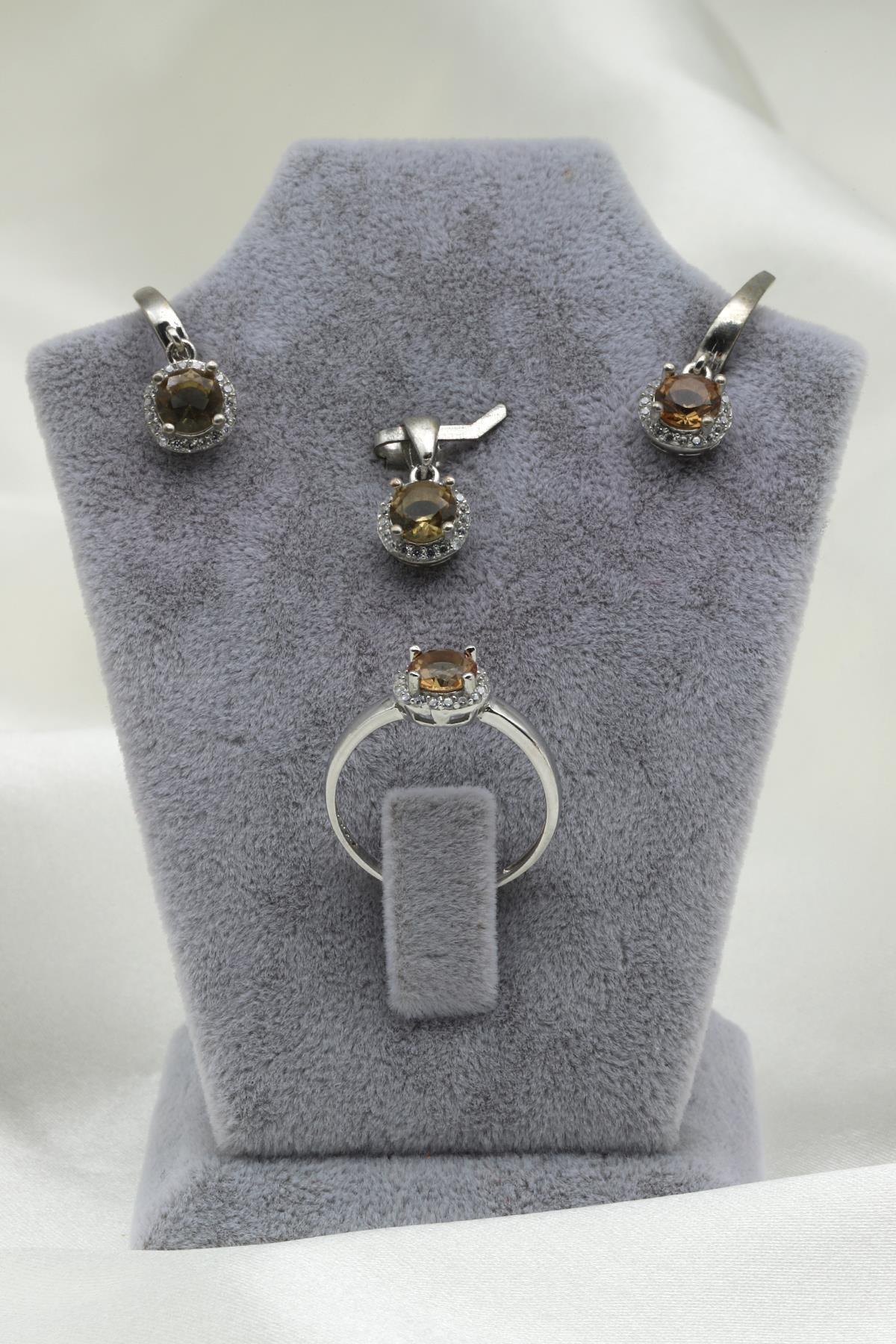 Zultanit Kolye - Küpe - Yüzük 925 Ayar Gümüş 3'lü Set