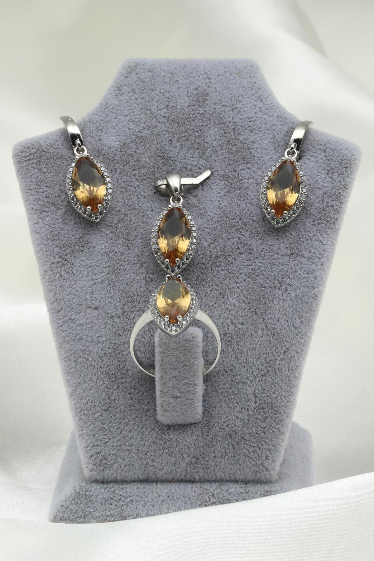 Zultanit Kolye - Küpe - Yüzük 925 Ayar Gümüş 3'lü Set