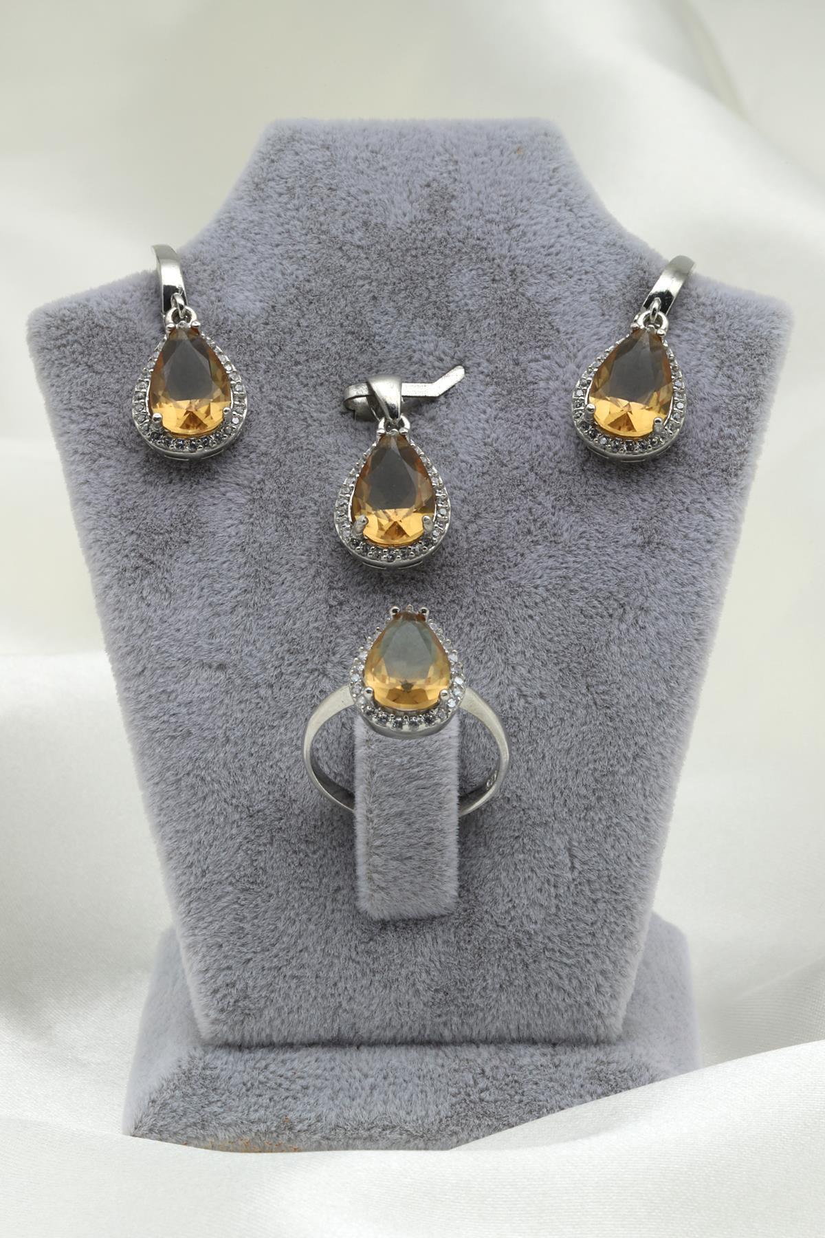 Zultanit Kolye - Küpe - Yüzük 925 Ayar Gümüş 3'lü Set