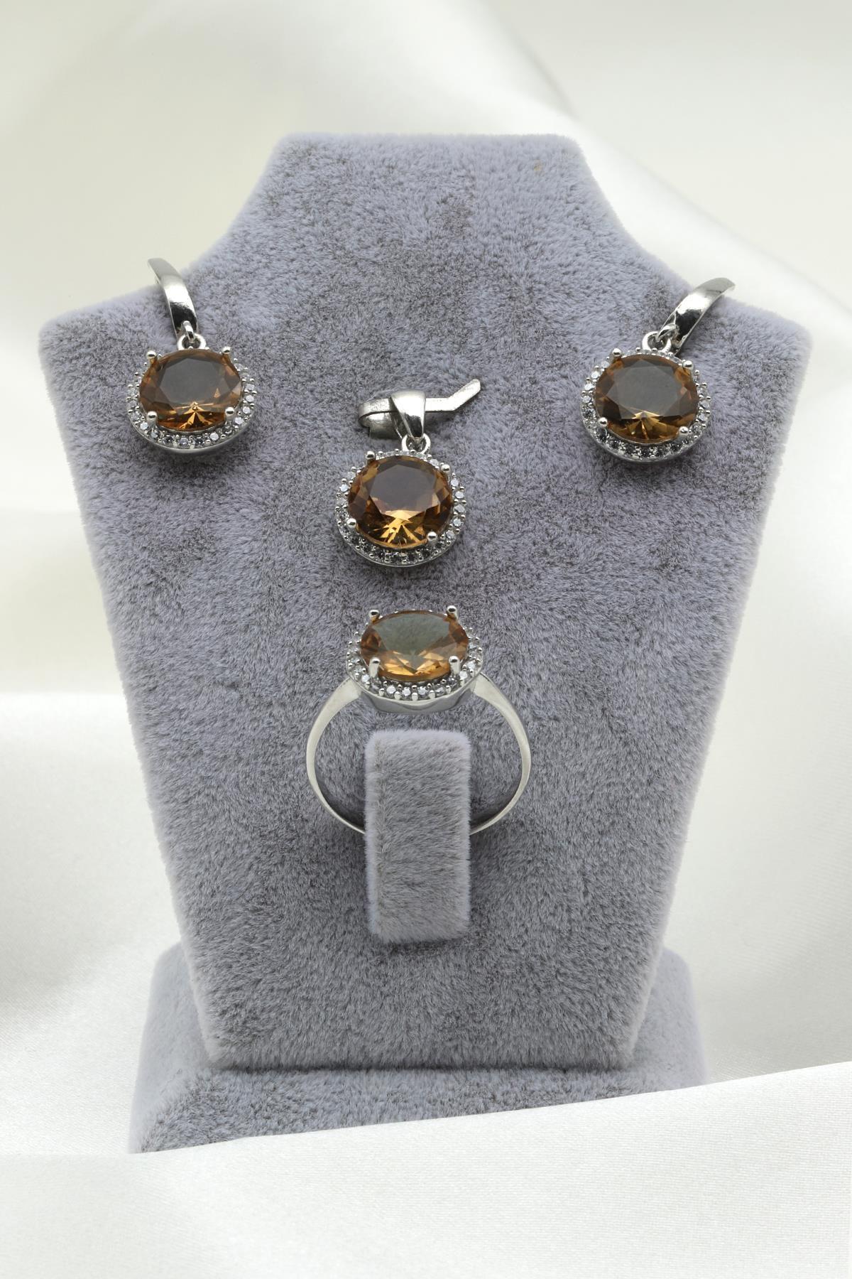 Zultanit Kolye - Küpe - Yüzük 925 Ayar Gümüş 3'lü Set