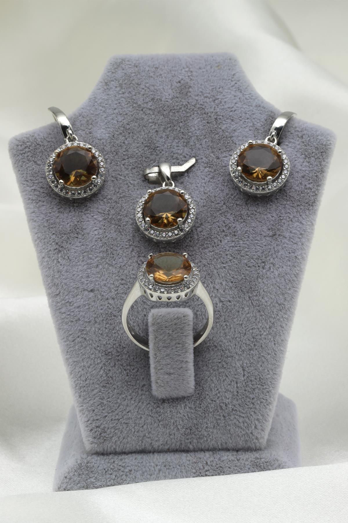 Zultanit Kolye - Küpe - Yüzük 925 Ayar Gümüş 3'lü Set