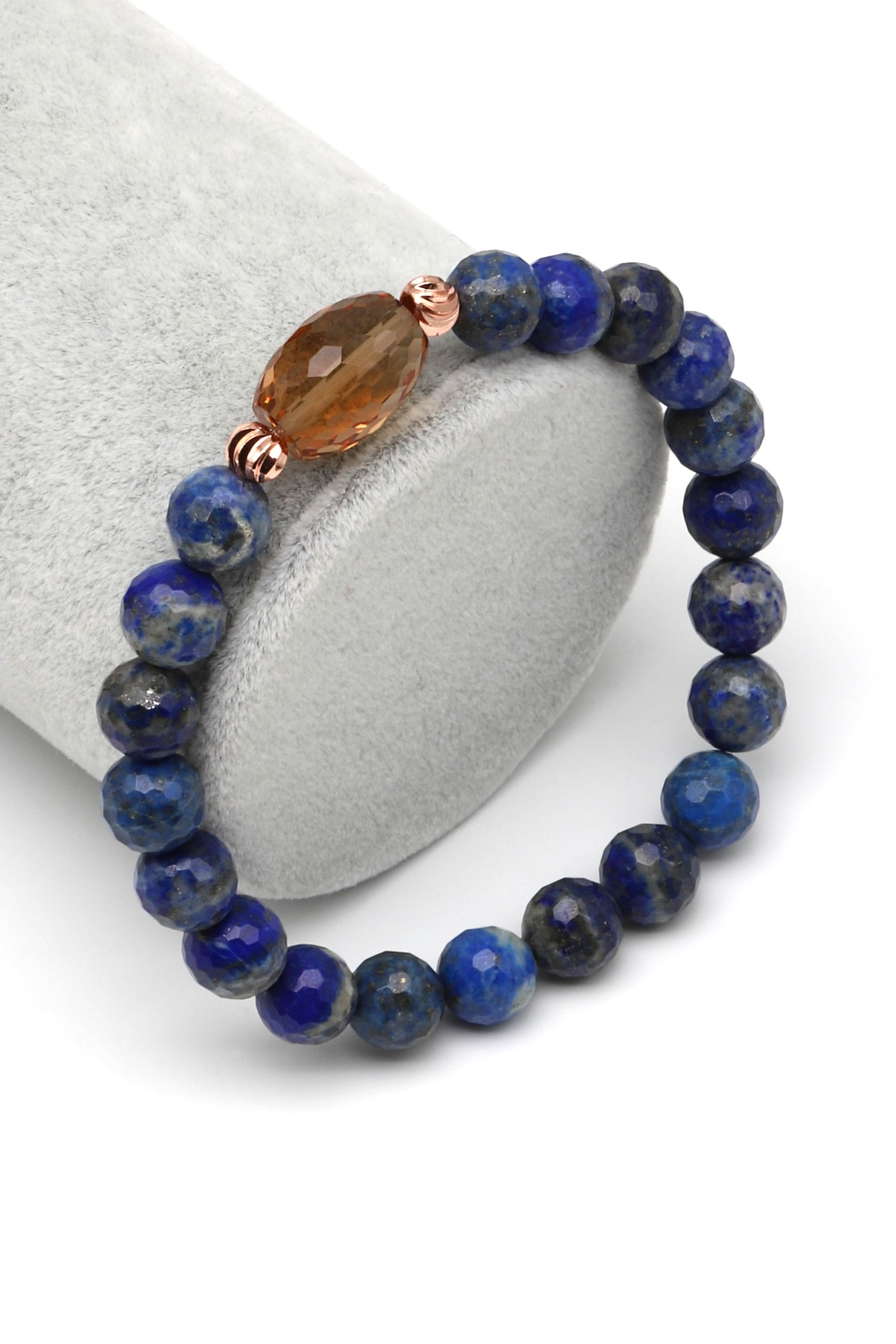 Zultanit-Lapis Lazuli Doğal Taş Bileklik 8 mm Fasetli Küre Kesim - BLK-2279