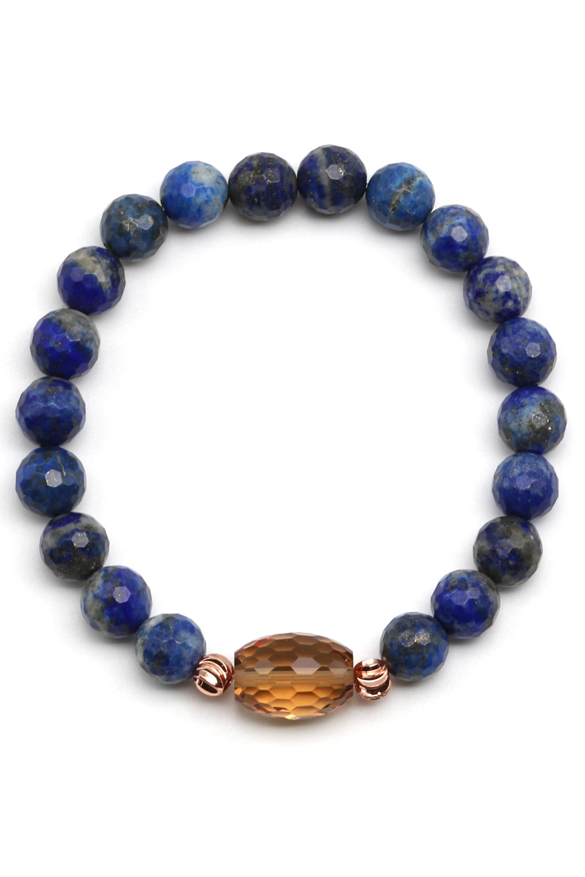 Zultanit-Lapis Lazuli Doğal Taş Bileklik 8 mm Fasetli Küre Kesim - BLK-2279