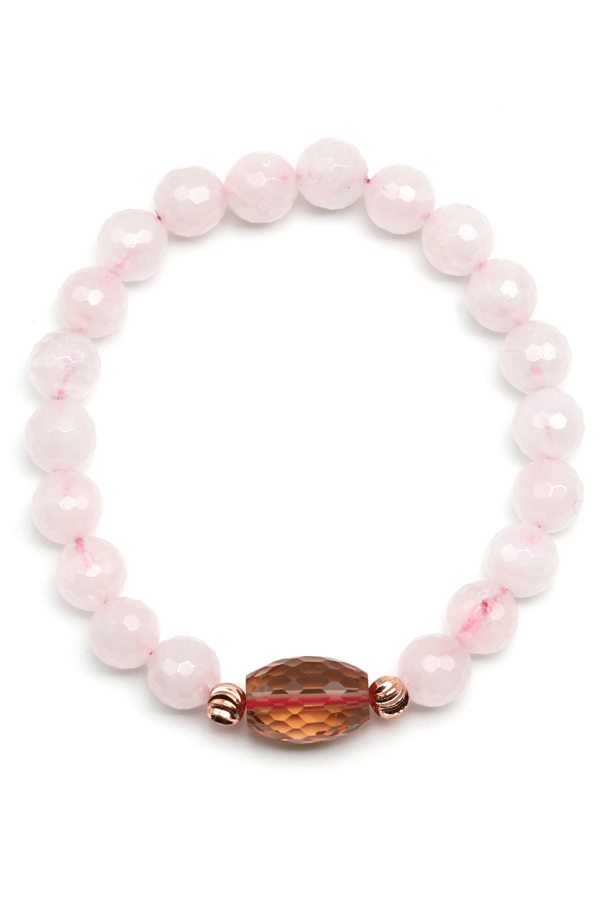 Zultanit-Pembe Kuvars Doğal Taş Bileklik 8 mm Fasetli Küre Kesim - BLK-2278