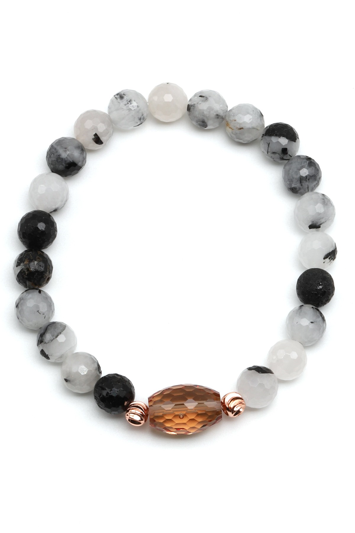 Zultanit-Rutil Kuvars Doğal Taş Bileklik 8 mm Fasetli Küre Kesim - BLK-2276