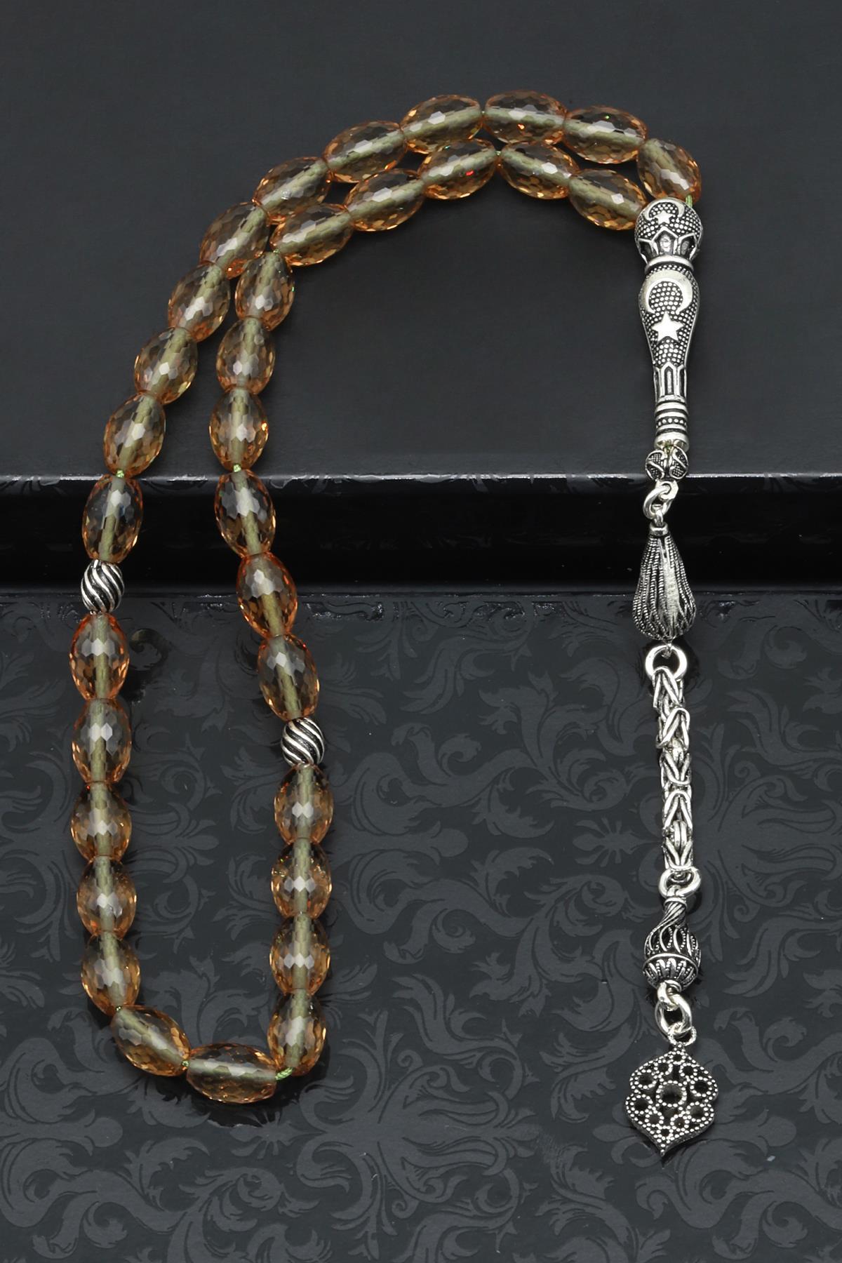 Zultanit Tesbih 6 x 10 mm 925 Ayar Gümüş Püsküllü Fasetli Arap Kesim