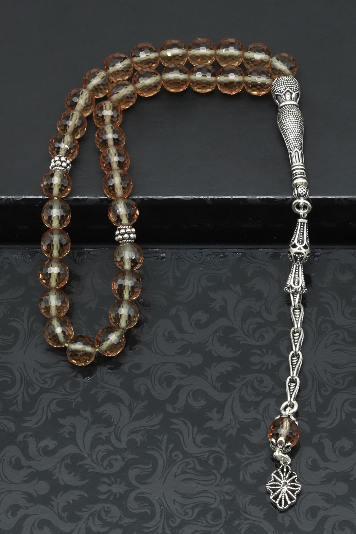 Zultanit Tesbih 8 mm 925 Ayar Gümüş Püsküllü Fasetli Küre Kesim