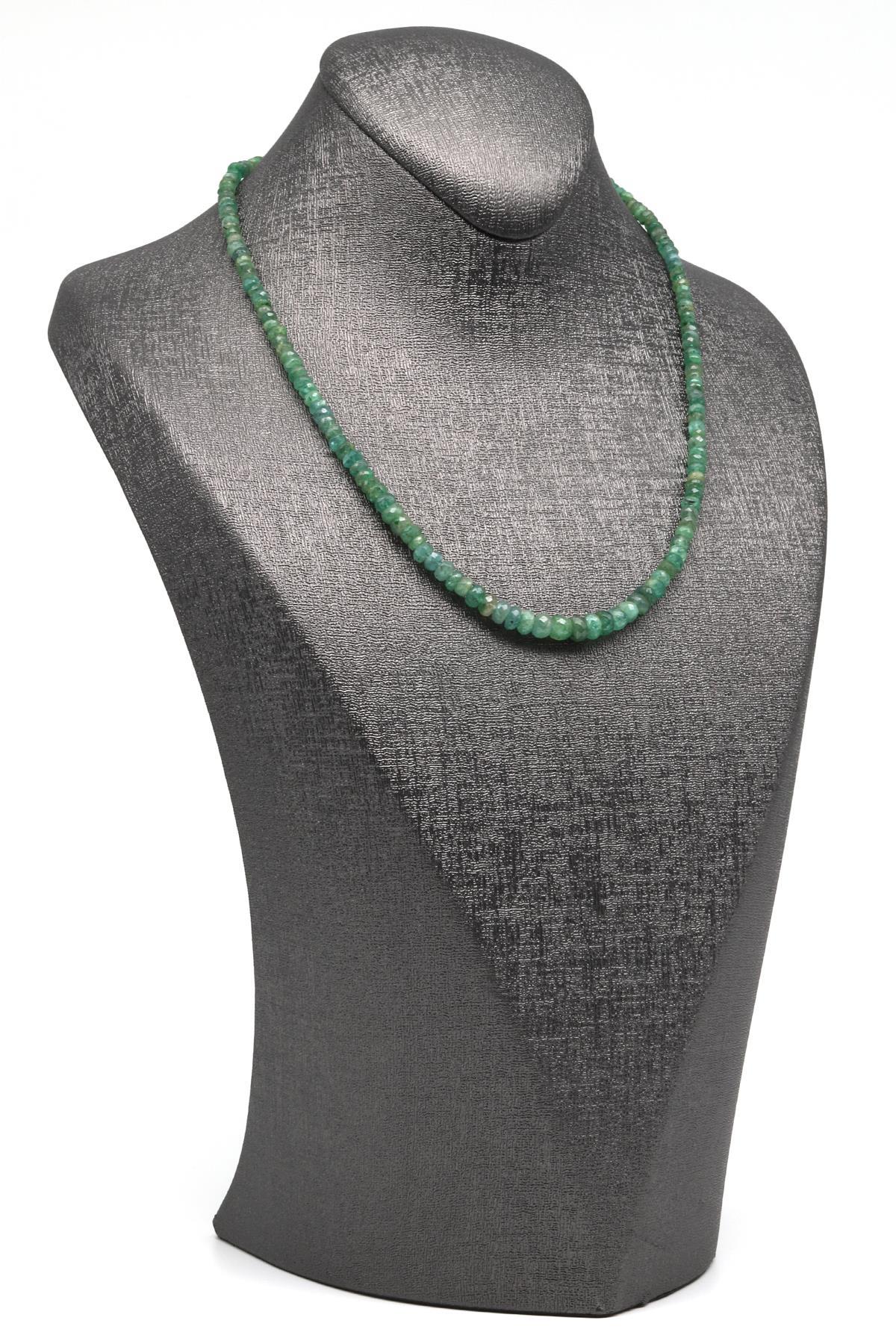 Zümrüt Doğal Taş 925 Ayar Gümüş Rondel Kesim Kolye