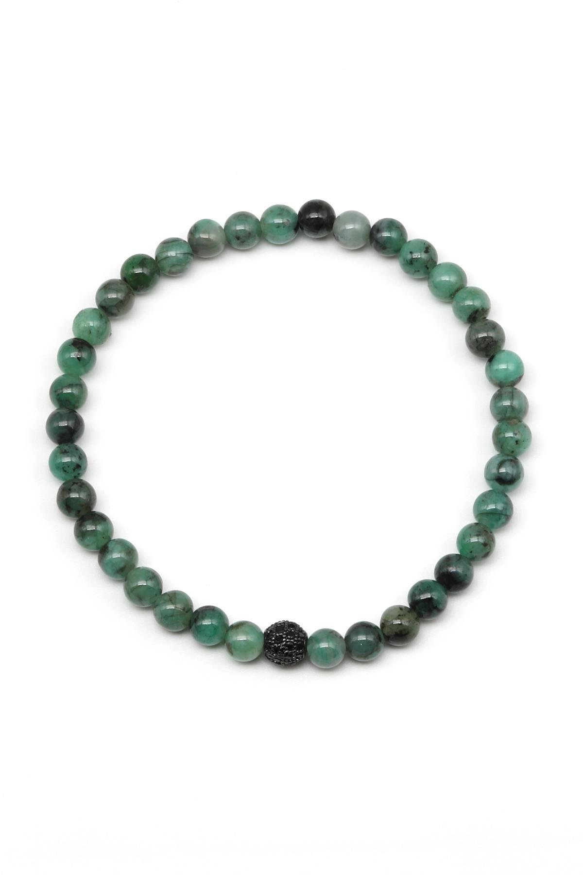 Zümrüt Doğal Taş Zirkon Aparatlı Bileklik 5 mm Küre Kesim