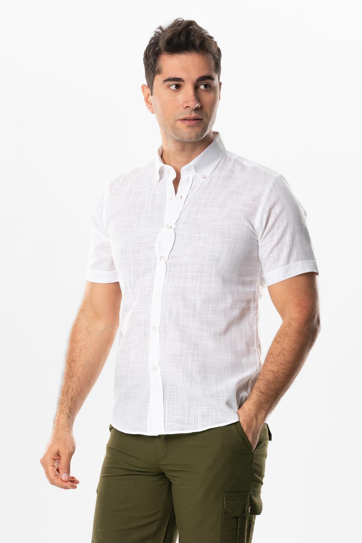 Ada Şile Bezi Kısa Kol Yazlık Gömlek Beyaz 3001