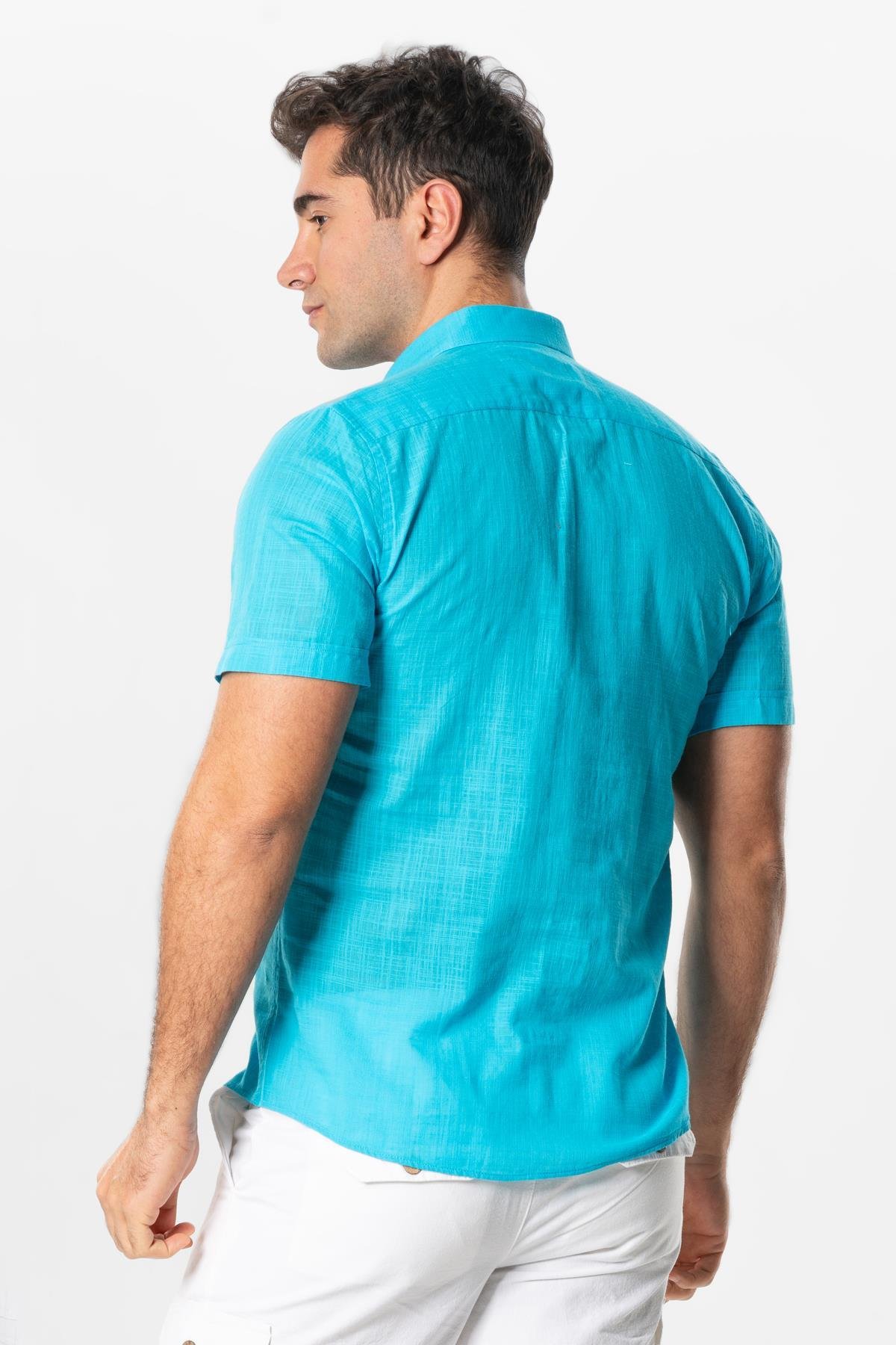 Ada Şile Bezi Kısa Kol Yazlık Gömlek Turkuaz 3054