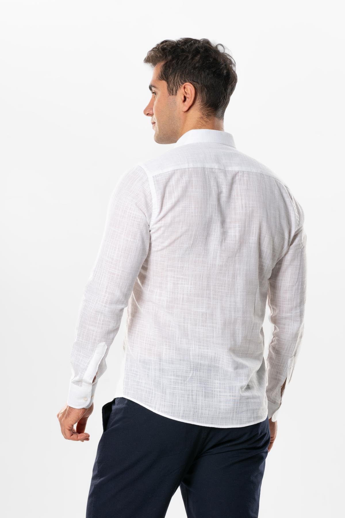 Ada Şile Bezi Uzun Kol Yazlık Gömlek Beyaz 3001