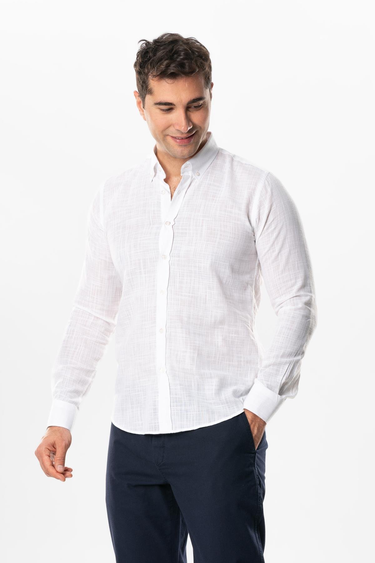 Ada Şile Bezi Uzun Kol Yazlık Gömlek Beyaz 3001