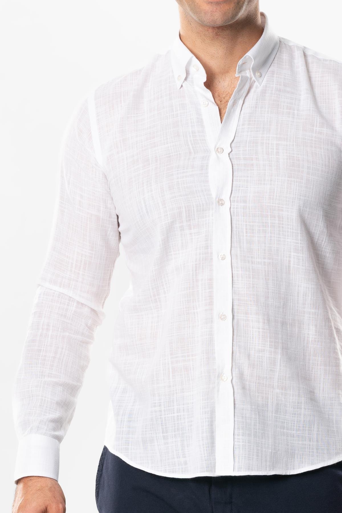 Ada Şile Bezi Uzun Kol Yazlık Gömlek Beyaz 3001